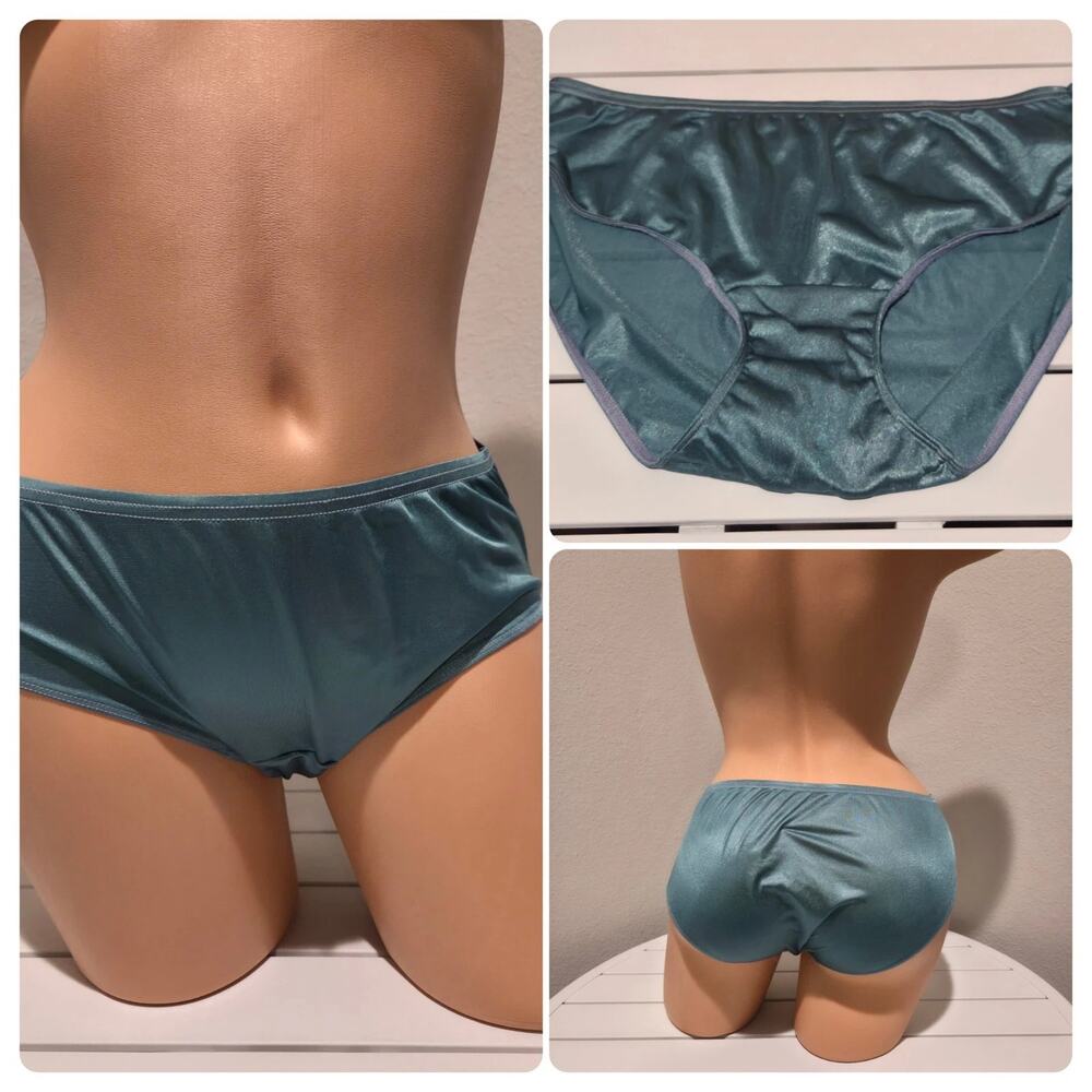 Shadowline 11032 Bikini Panty Shiny Nylon Full Cut Silky Evergreen Green 6/M